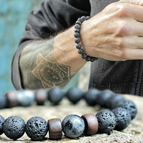 Black Lava Stone 7 Chakra Bracelets 8mm Beads Meditation Yoga Diffuser Gift - Picture 4 of 9